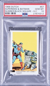 1968 Dutch #67 "Superman & Batman" Number/Black Square, Hand-Cut – PSA GEM MT 10 "1 of 1!"